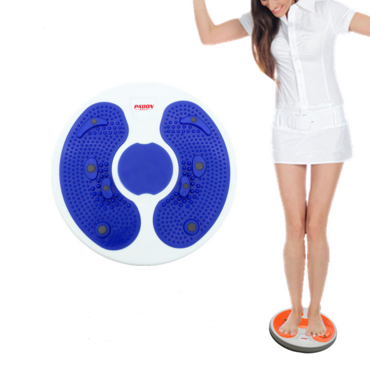 Person using a foot massager with blue and white design on a white background