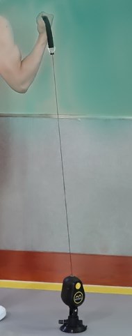 Person cleaning a wall with a mop and bucket, with a focus on the cleaning tool.