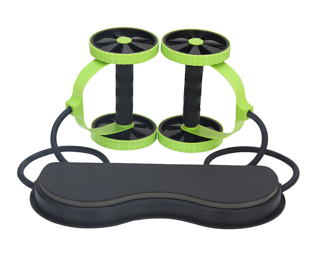 Black and green exercise device on a white background