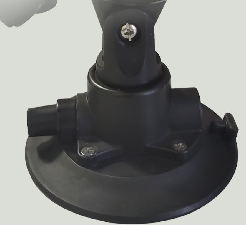 Black suction cup mount on a gray background
