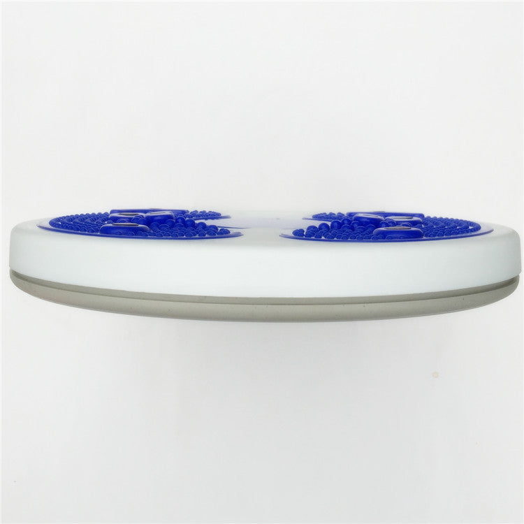 Round white object with blue patterns on a white background